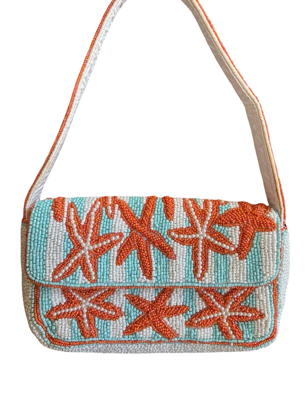 Source Unknown Orange & Aqua Beaded Starfish Shoulder Bag